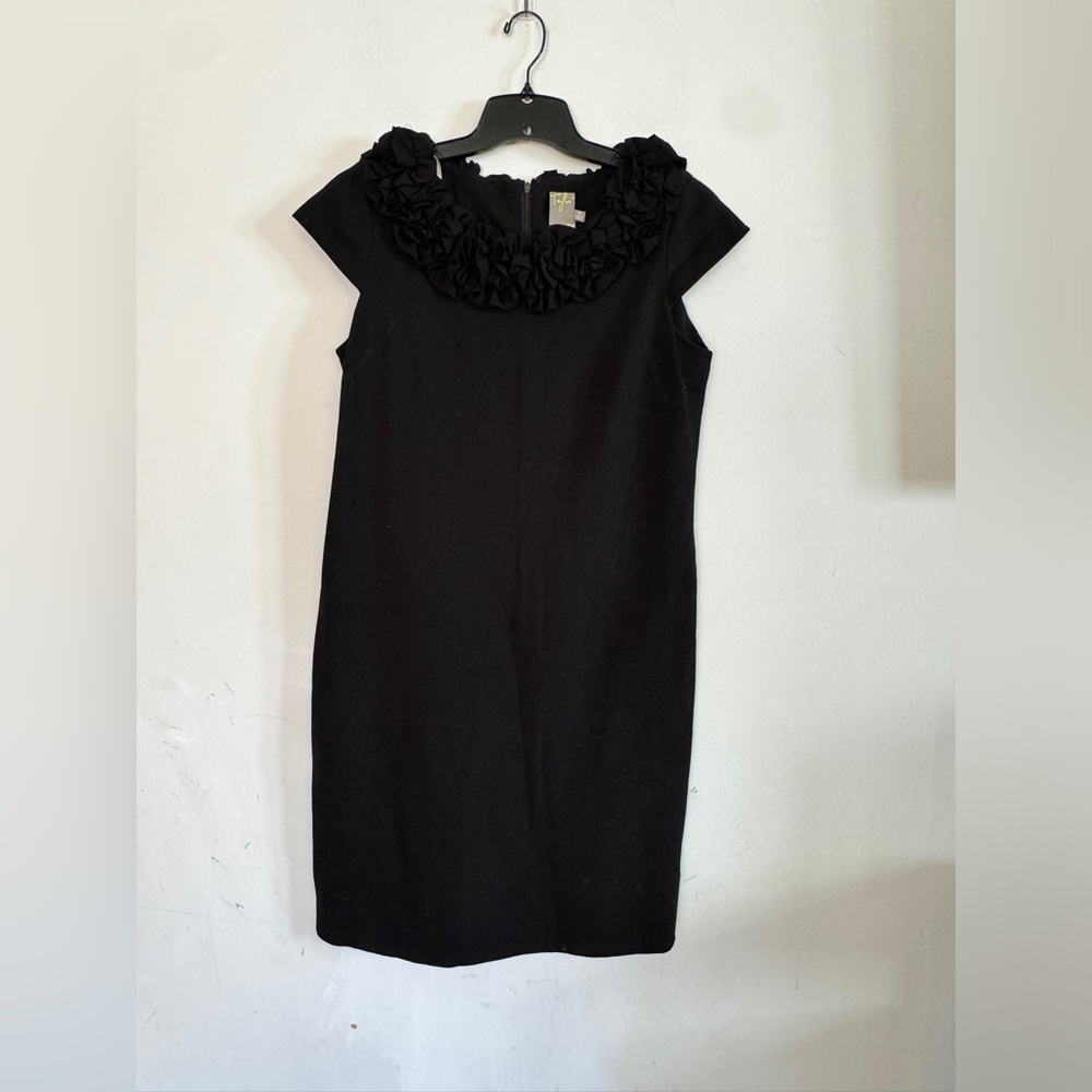 Taylor Womens Black Ruffle Collar Sheath Dress, Size 12